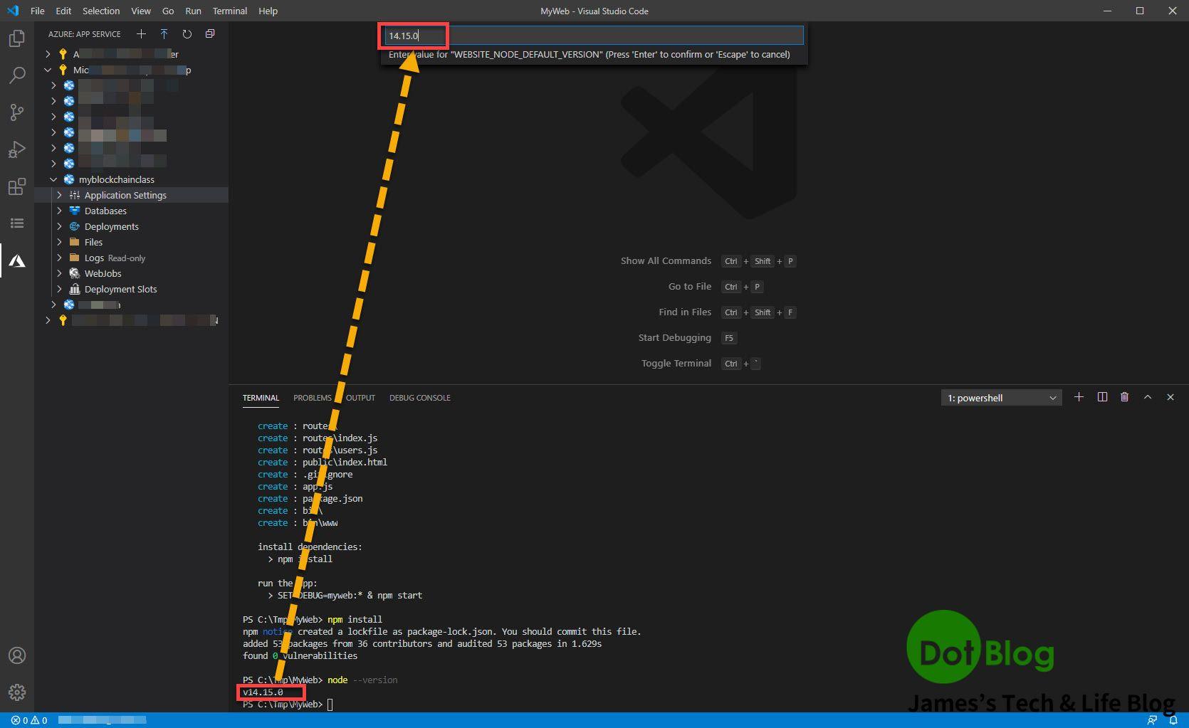 透過 VS Code 建立 Web App (Node.js) 並佈署到 Azure App Service (下) | James's ...