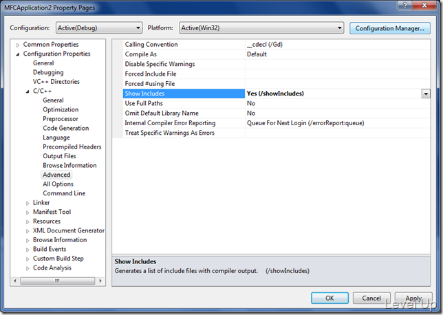 Visual Studio C 使用 Showincludes編譯器選項查閱header Include的狀況 Level Up 點部落