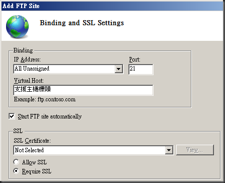 詳細的設定中多了 Virtual Host 與 SSL 的支援