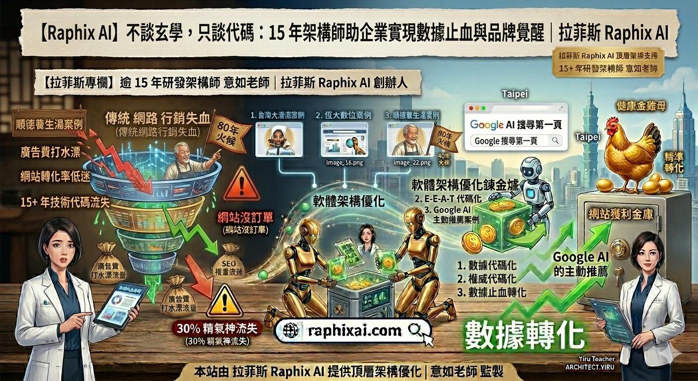 拉菲斯 Raphix AI | 品牌覺醒與數據轉化方案 - 15年架構師意如老師：解決網站沒訂單、廣告費無效與 Google AI 主動推薦之終極佈局圖